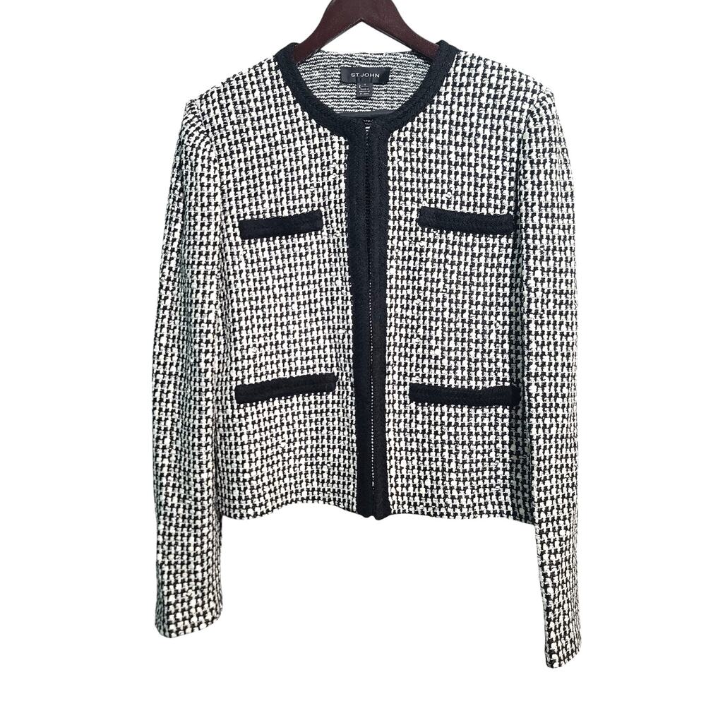 St John Soft Tweed Hook Closure Office Jacket Size 10